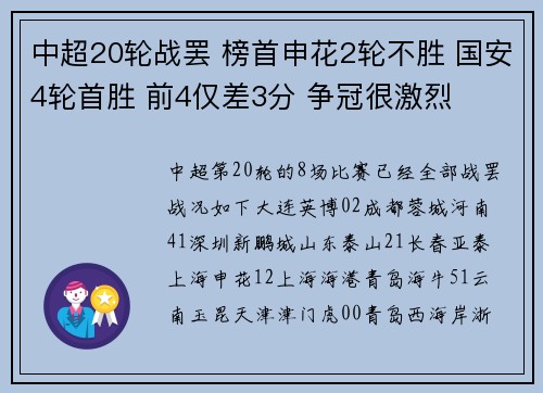 中超20轮战罢 榜首申花2轮不胜 国安4轮首胜 前4仅差3分 争冠很激烈